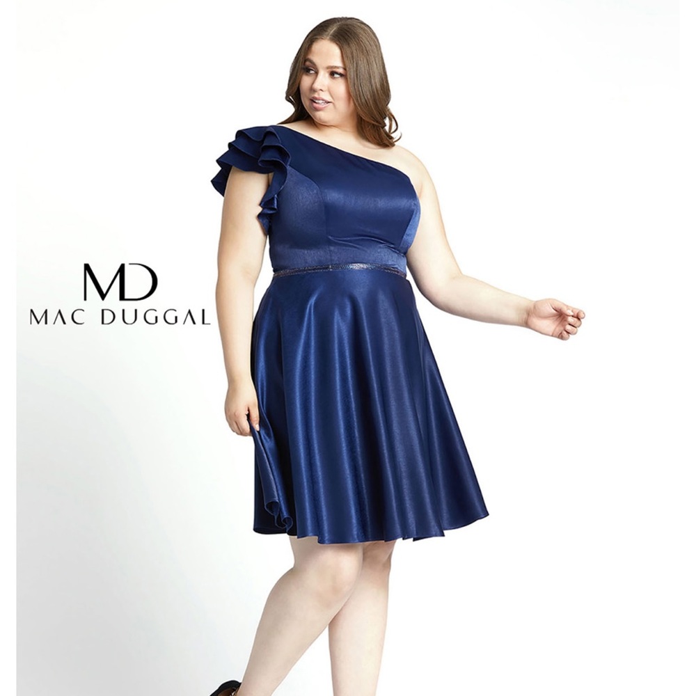 NWOT Mac Duggal One-Shoulder Navy Dress SZ 16